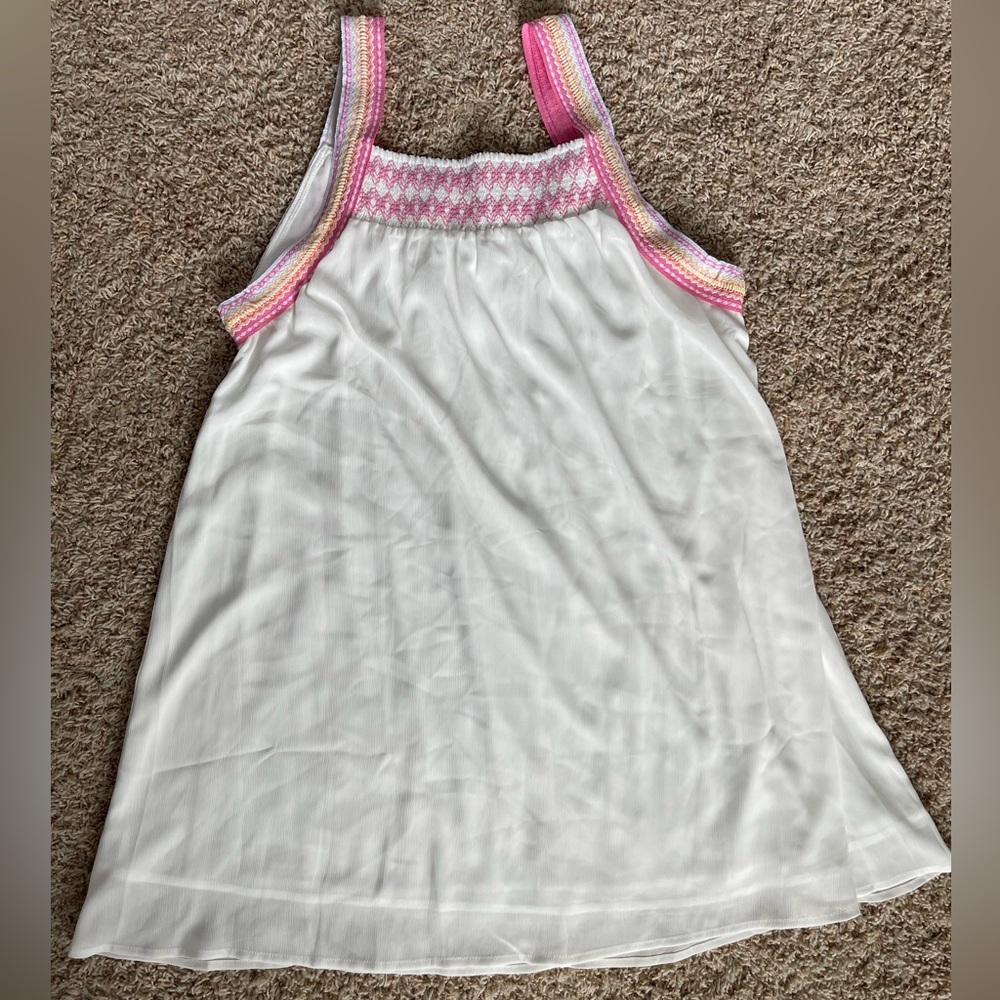 Pink Lily Smocked Boutique Jumper Style Pink White Yellow Spring Summer Dress XL
